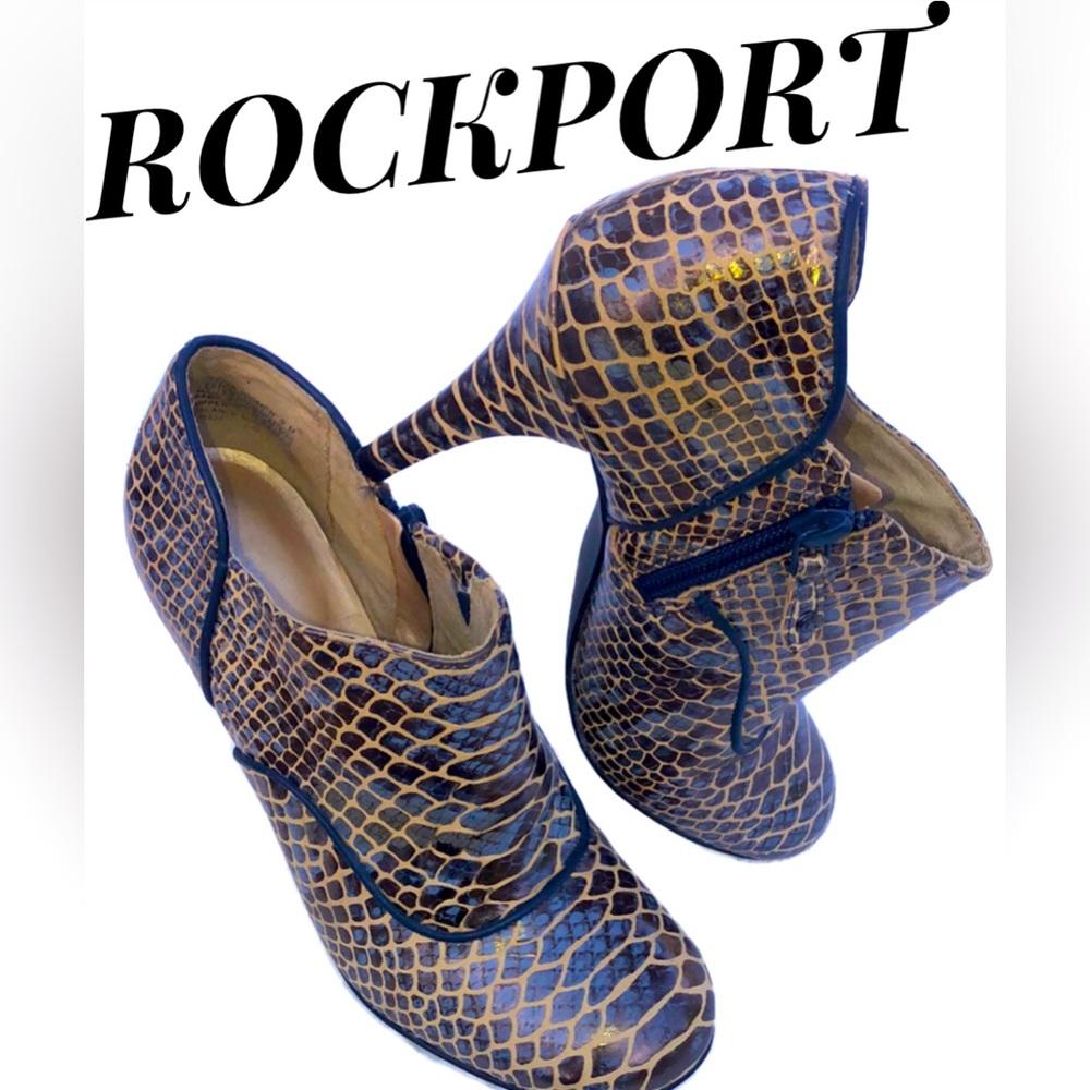 ROCKPORT By ADIDAS Leather Snakeskin Print Booties Heels Shoes Size 6 - Picture 3 of 17